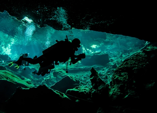 Scuba diving in Cenote Angelita, Mexico