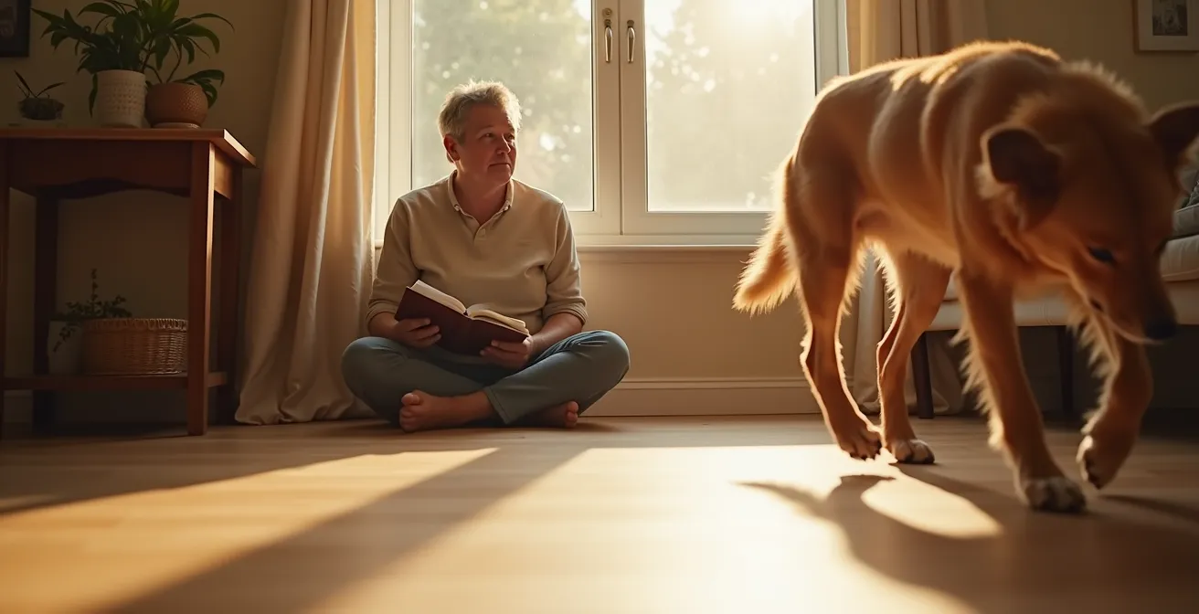 Cross-section view of multi-layer soundproof vinyl flooring showing cork underlayment and WPC core