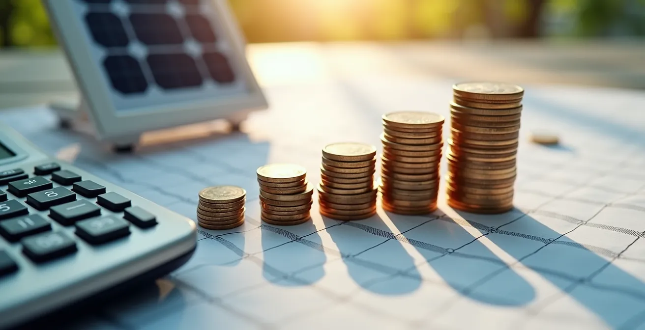 Close-up view of financial planning tools and solar investment calculations