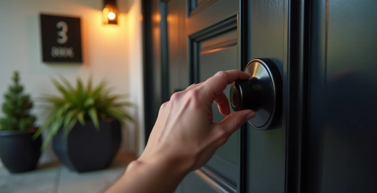 Elegant front entrance featuring updated black door with modern hardware and coordinated elements