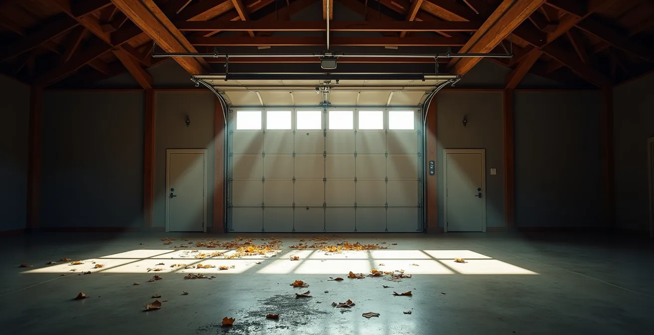 Cross-section view of house showing wind pressure dynamics when garage door fails during hurricane