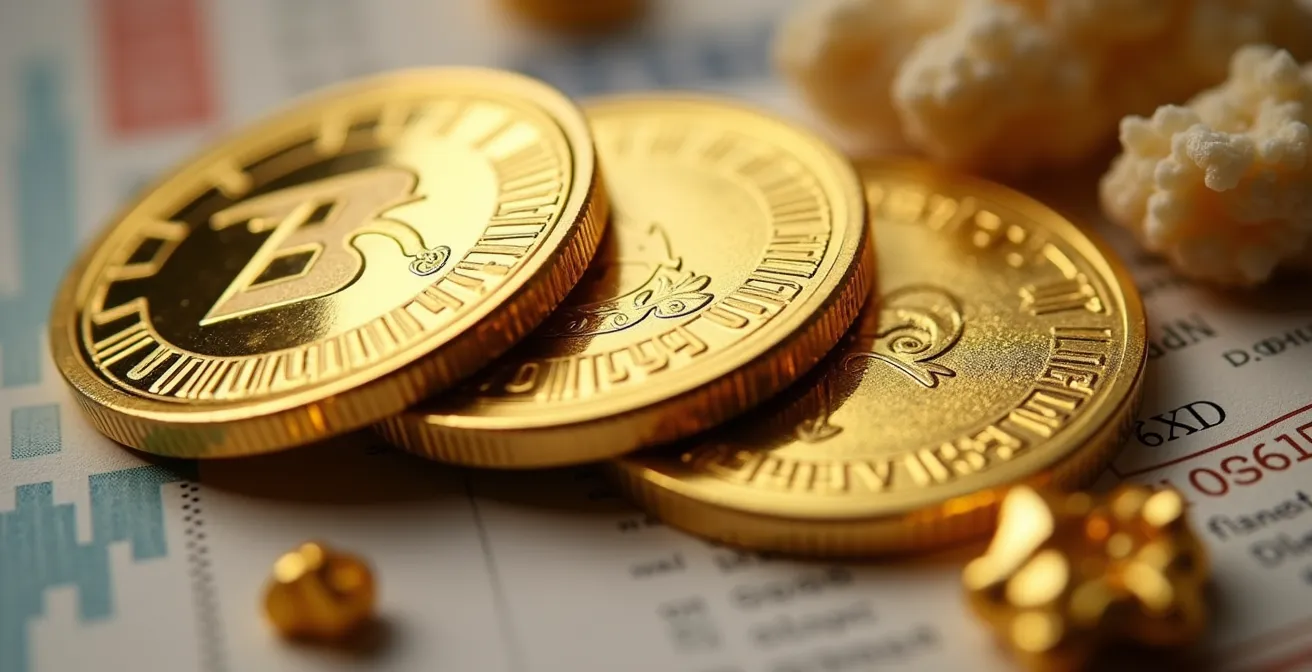 Investment options for gold and commodities displayed through physical and digital representations