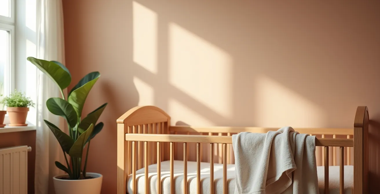 Peaceful nursery corner with natural painted walls and organic materials