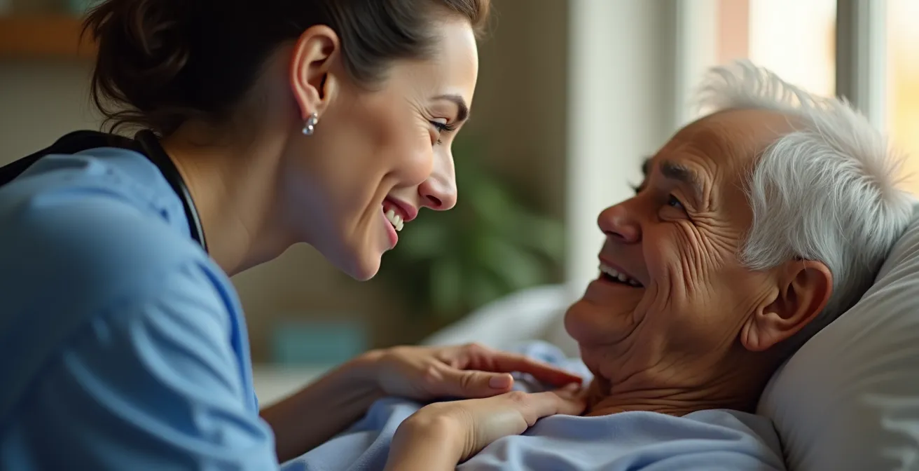 Healthcare professional demonstrating deep empathetic connection with patient through non-verbal communication