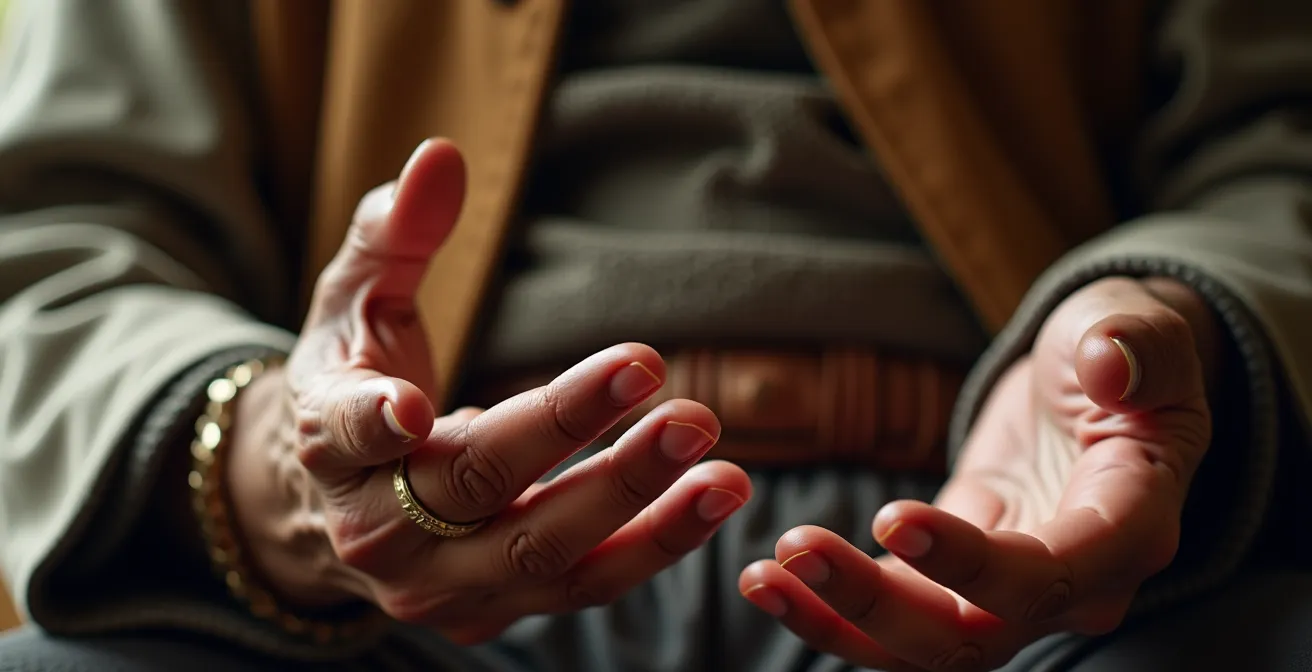 Elderly local person sharing stories with small group of travelers