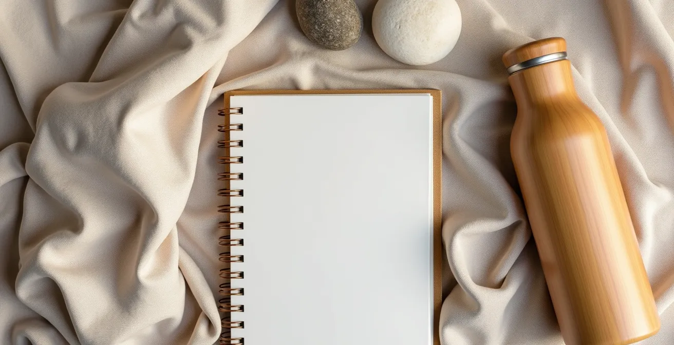 Minimalist packing arrangement for yoga retreat with natural materials and calming elements