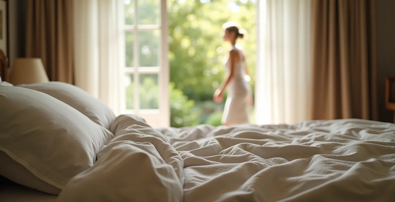 Peaceful bedroom space in wellness retreat designed for deep restorative rest