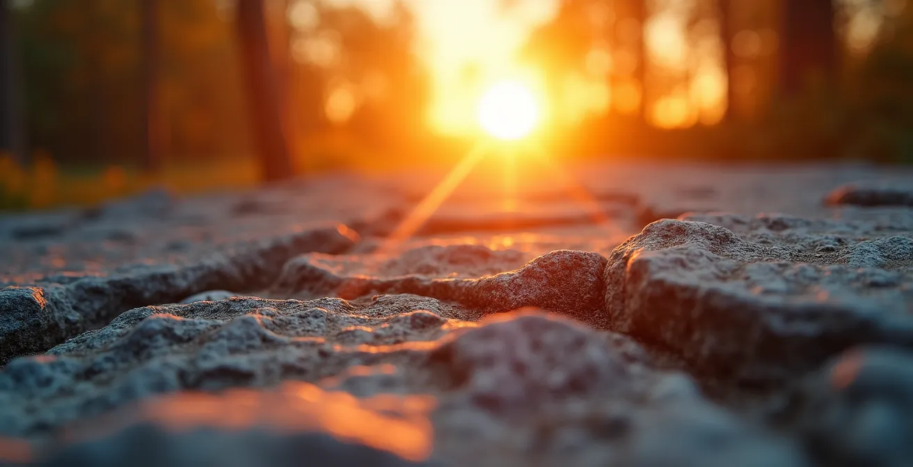 Cross-section view of stone wall showing heat absorption during day and release at night